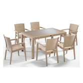 Heniver Vektör 6 Kişilik Camlı 90x150 cm Oturma Grubu Seti Cappucino